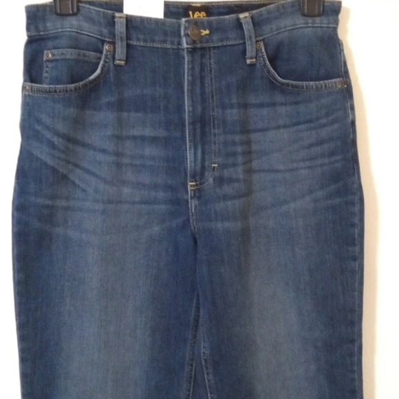 LEE WOMEN'S HIGH RISE CROPPED STRAIGHT DENIM BLUE JEANS SIZE 29 MEDIUM NWT - Picture 6 of 10